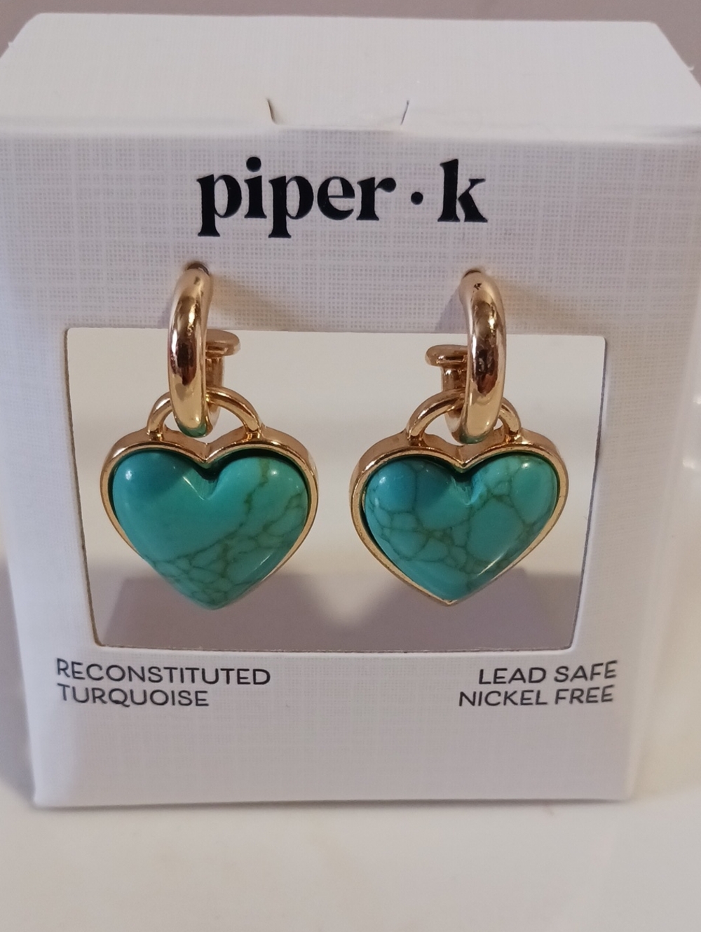 Stunning! Piper Gold Hoop Earrings with Turquoise Heart Drops 🩵⚜️💙⚜️🩵